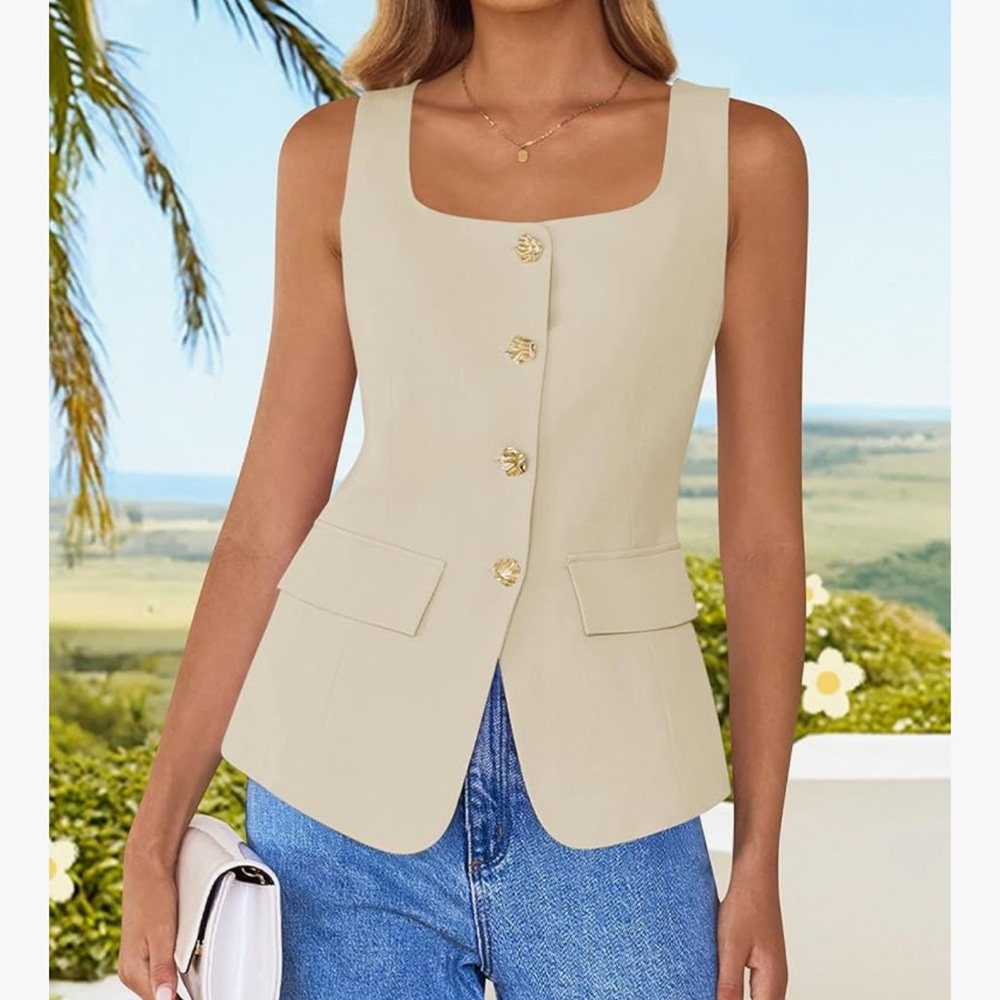 Women’s Cream Button-Front Tailored Vest